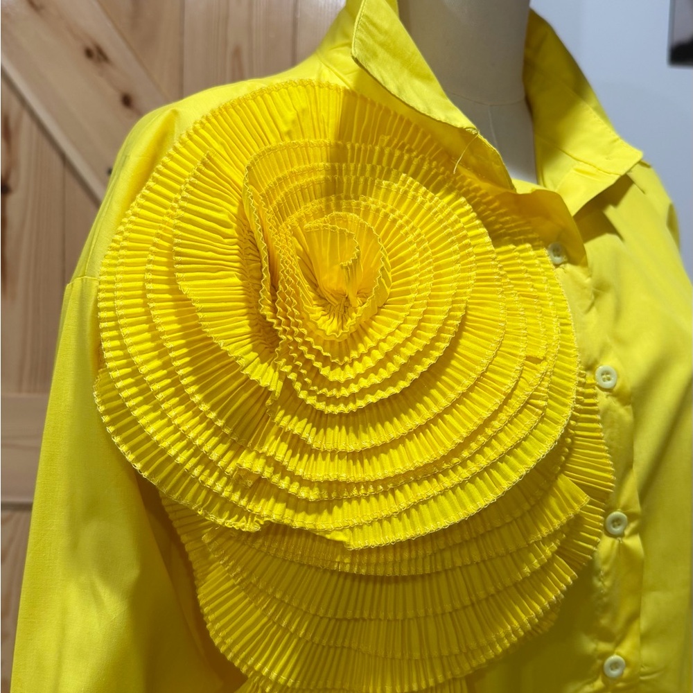 Women's Yellow Statement Ruffle Blouse - Picture 5 of 6